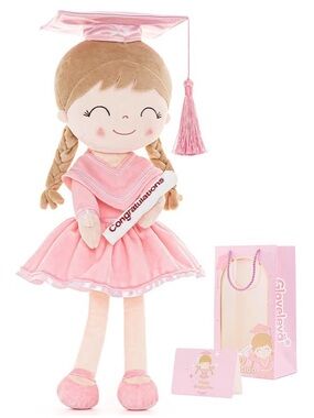 Pink Graduation Doll Plush with Cap and 'Congratulations' Scroll
